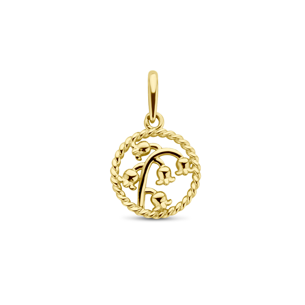 14k Geelgouden hanger met een geboortebloem. De hanger heeft een totale hoogte van 17mm.
