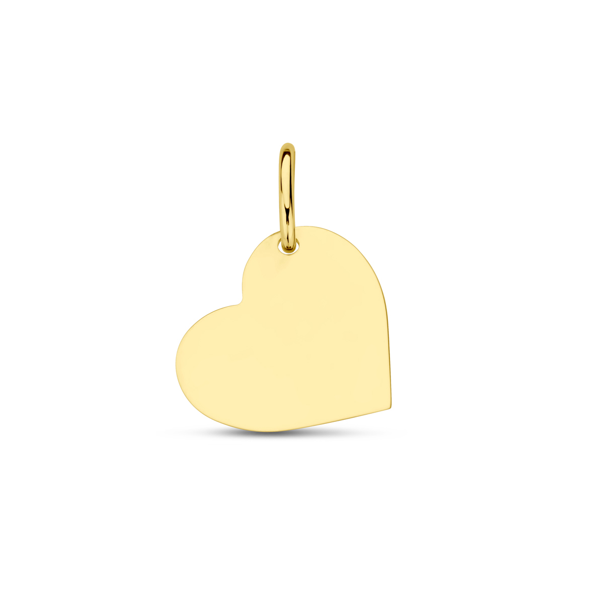 14k Geelgouden hanger met hart. De hanger heeft een totale hoogte van 16mm. Het hart heeft een afmeting van 11.5x12.5mm. De dikte van de plaat is 0.4mm.