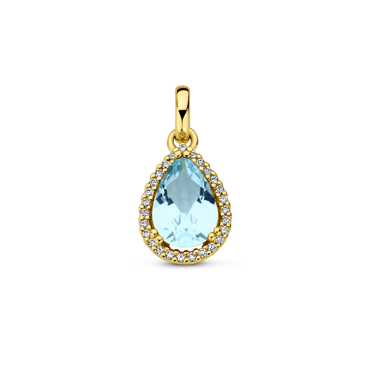 Huiscollectie - 14kt Geelgouden hanger uitgevoerd met schitterende blauw topaas en een diamant rij. De hanger heeft een totale hoogte van 18mm. - 4029908