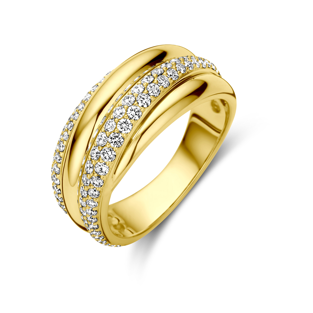 14k Geelgouden ring uitgevoerd met schitterende diamant.
