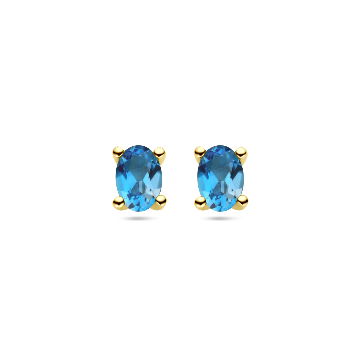 14k Geelgouden oorknoppen uitgevoerd met london blue topaas. De steen heeft een afmeting van 6x4mm.