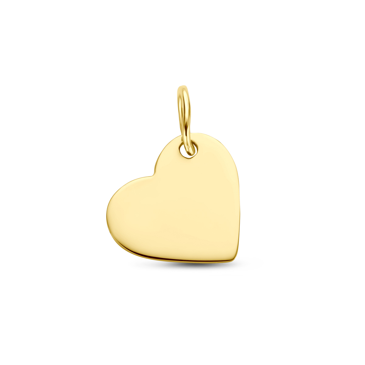 14k Geelgouden graveerhanger in de vorm van een hart. De graveerhanger heeft een dikte van 0.6mm.