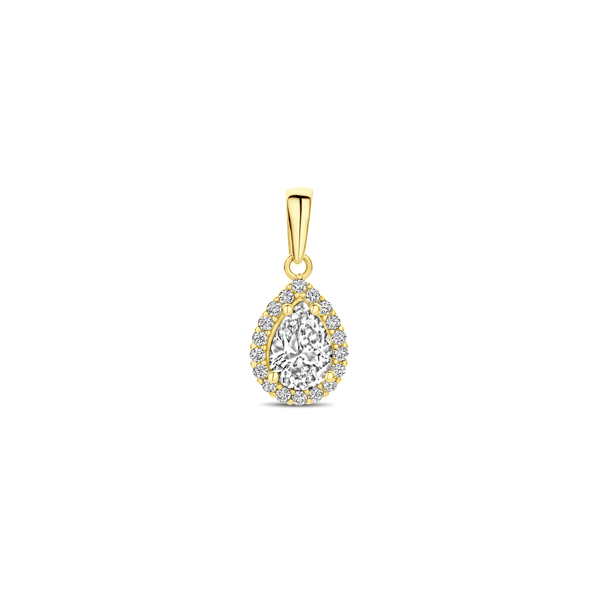 14k Geelgouden hanger uitgevoerd met zirkonia. De hanger heeft een totale hoogte van 16.5mm.