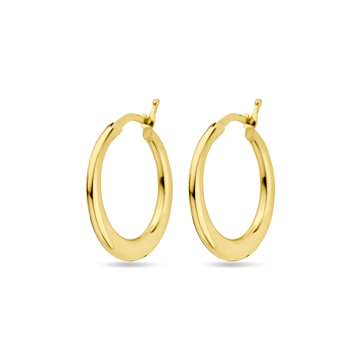 De Gouden Oorringen 24 mm zijn prachtige creolen van goud met een glanzende afwerking. Ze hebben een breedte van 2 mm en wegen 2,15 gram. Perfect voor dagelijks gebruik of speciale gelegenheden, deze creolen stralen elegantie uit. Draag ze met opgestoken haar voor een elegante uitstraling of met los haar voor een subtiele touch.