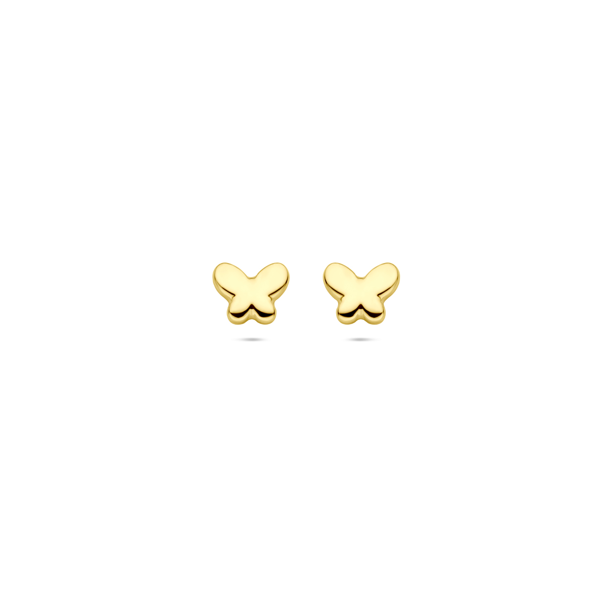 14k Geelgouden oorknoppen uitgevoerd in de vorm van een vlinder. De oorknoppen hebben een afmeting van 5x6 mm.