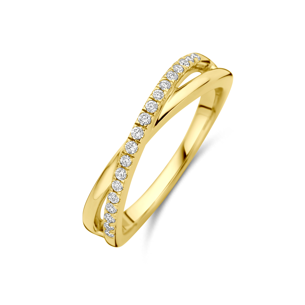 14k Geelgouden ring uitgevoerd met lab grown diamant. De ring heeft een breedte van 4mm. Het totale diamantgewicht is 0.15ct. Lab grown diamanten zijn diamanten die ontstaan in een laboratorium. Onder extreem hoge druk en temperatuur wordt het natuurlijk ontstaansproces nagebootst met als eindresultaat een diamant met dezelfde chemische eigenschappen maar met een andere oorsprong.