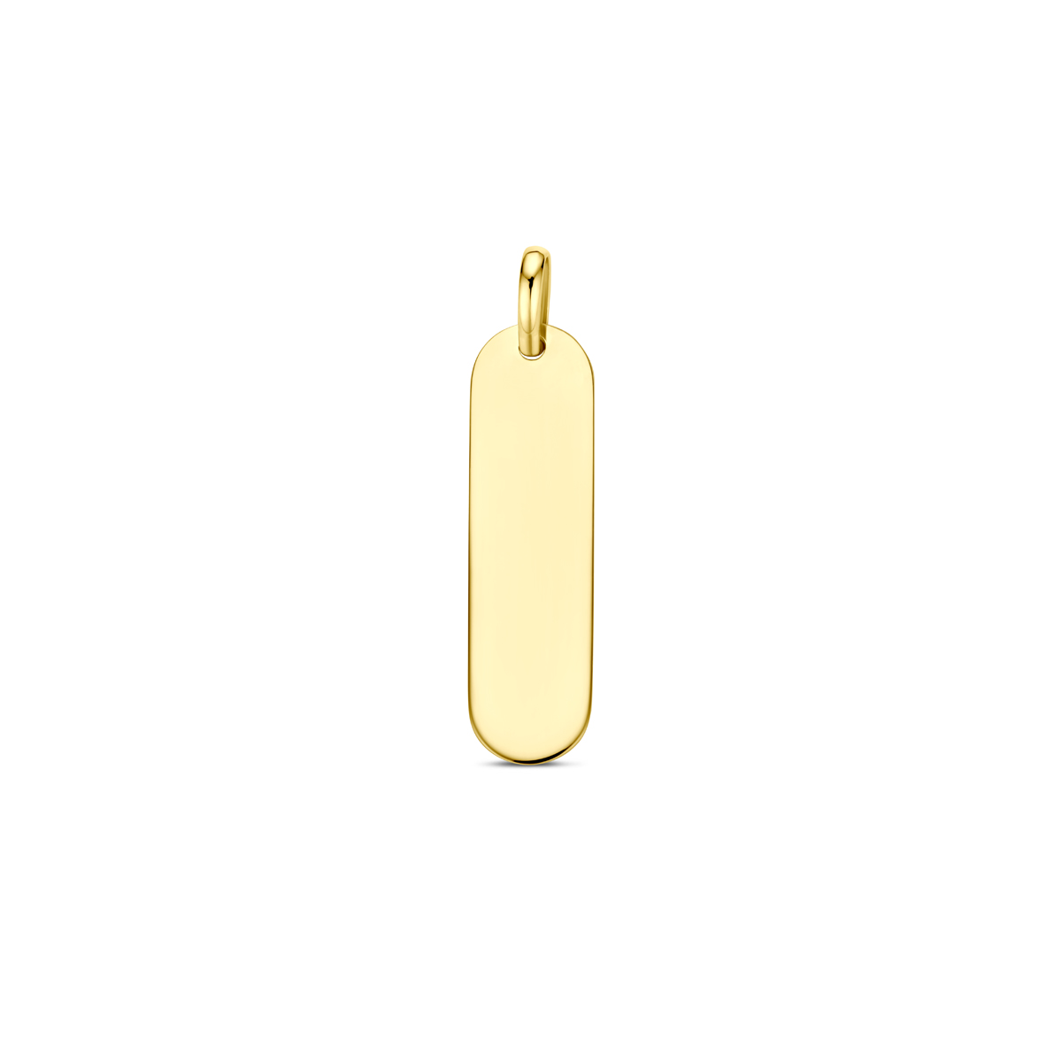 14k Geelgouden graveerhanger met een totale hoogte van 29mm.