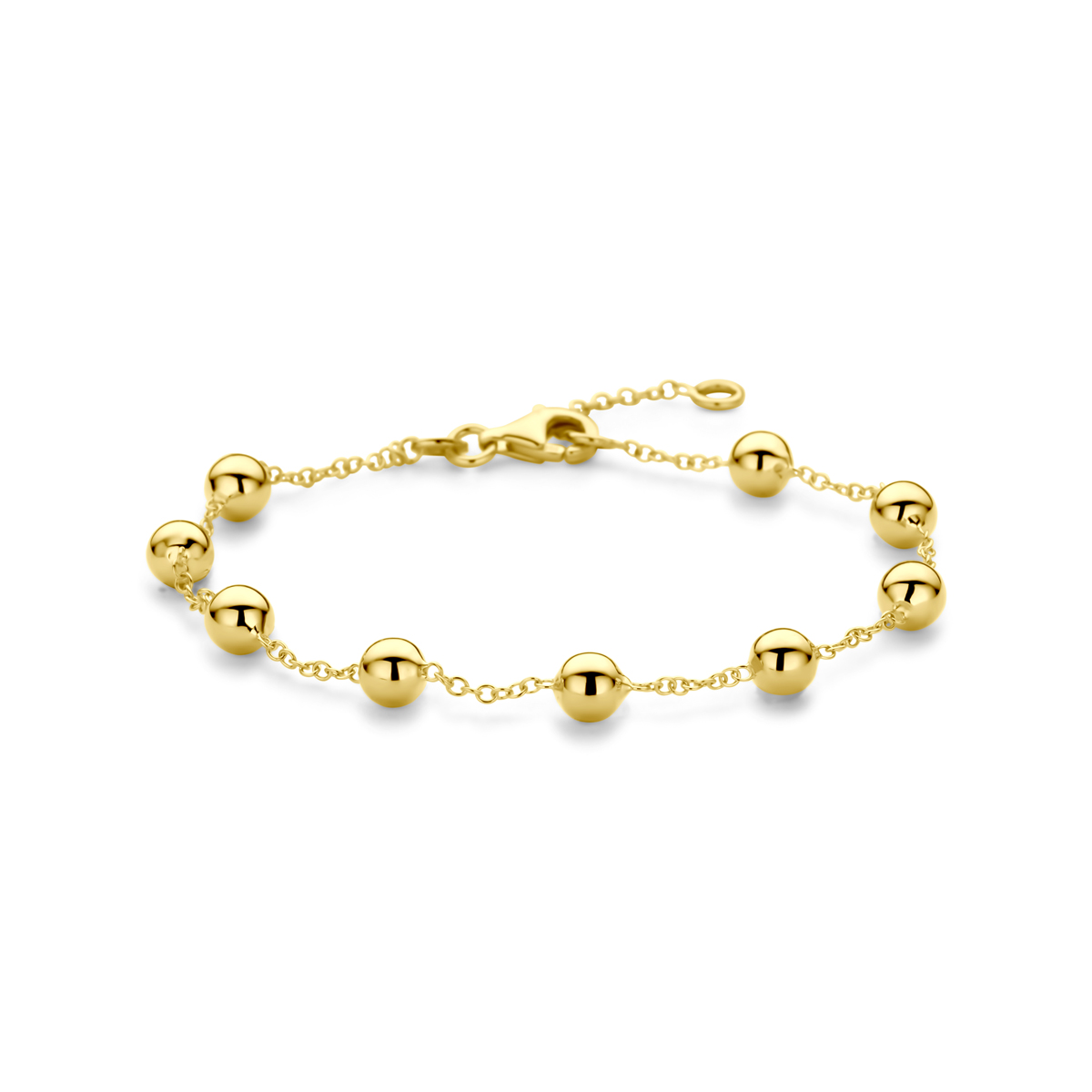 14k Geelgouden armband met bolletjes. De armband heeft draaglengtes van 17-19cm. Uitgevoerd met karabijnsluiting.