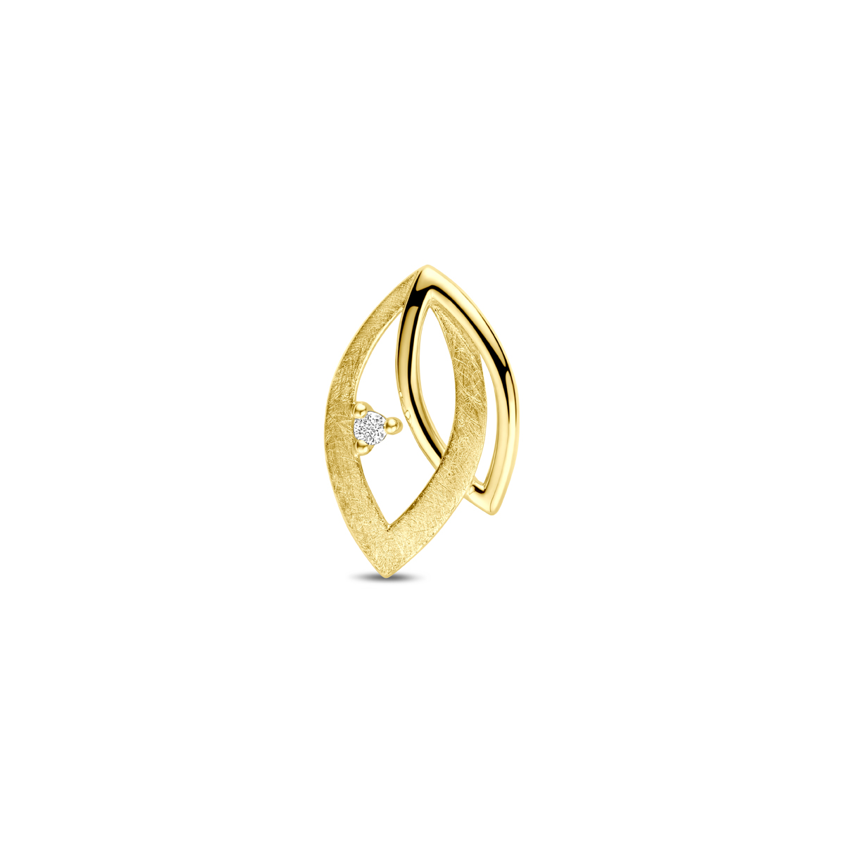 14k Geelgouden hanger uitgevoerd met diamant. De hanger heeft een afmeting van 15.5x10mm. Het totale diamantgewicht is 0.02ct.
