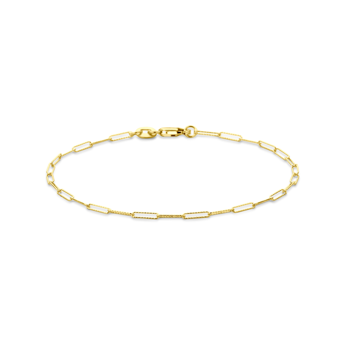 14k Geelgouden armband met een schakelbreedte van 1.8mm. De armband heeft een draaglengte van 18cm. Uitgevoerd met karabijnsluiting.