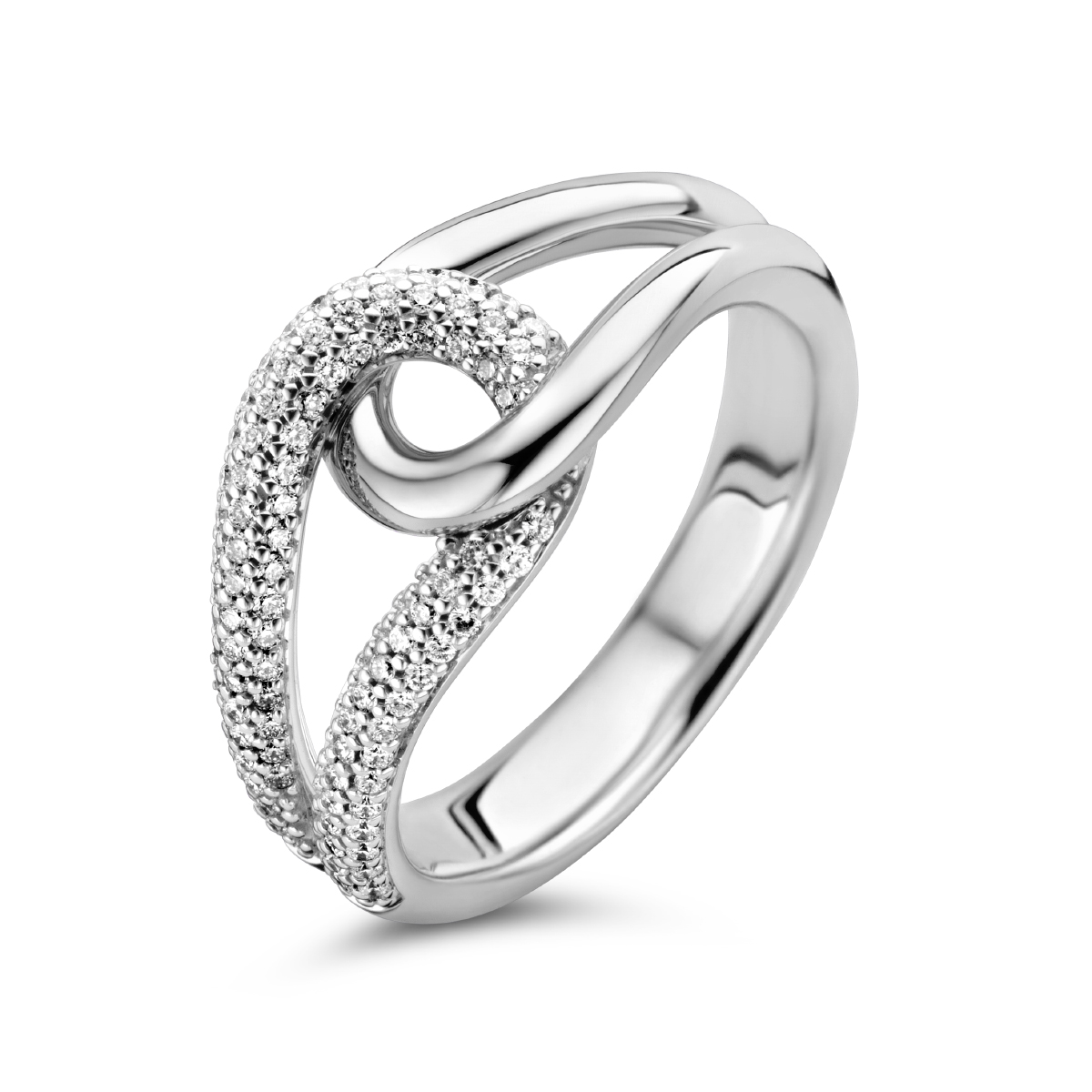 14k Witgouden ring uitgevoerd met schitterende diamanten. De ring heeft een breedte van 9.5mm en het diamantgewicht is 0.29ct.