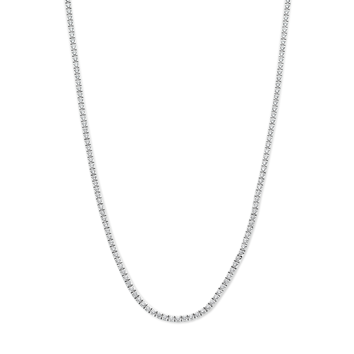 14k Witgouden tenniscollier uitgevoerd diamanten. Het tenniscollier heeft een draaglengte van 42cm en een schakelbreedte van 2.2mm. Het diamantgewicht is 3.00ct.