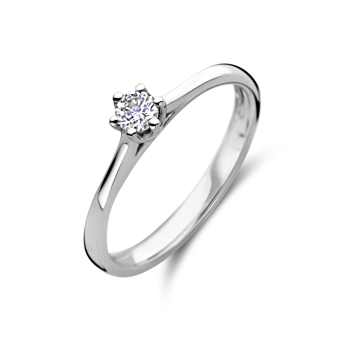 14k Witgouden ring uitgevoerd met diamant. 0.15Crt