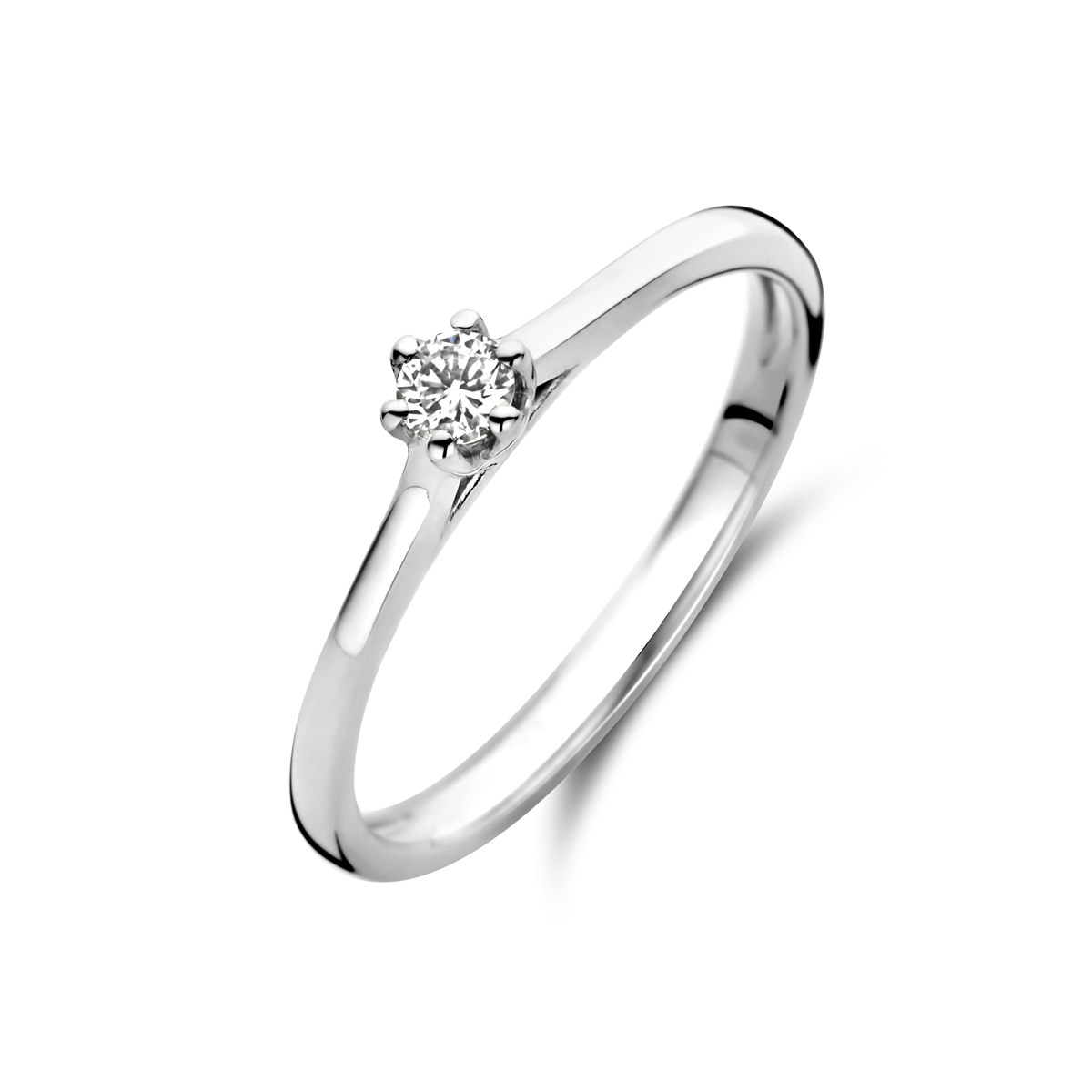 14k Witgouden ring uitgevoerd met diamant. De ring heeft een breedte van 4mm.&nbsp; &nbsp; &nbsp