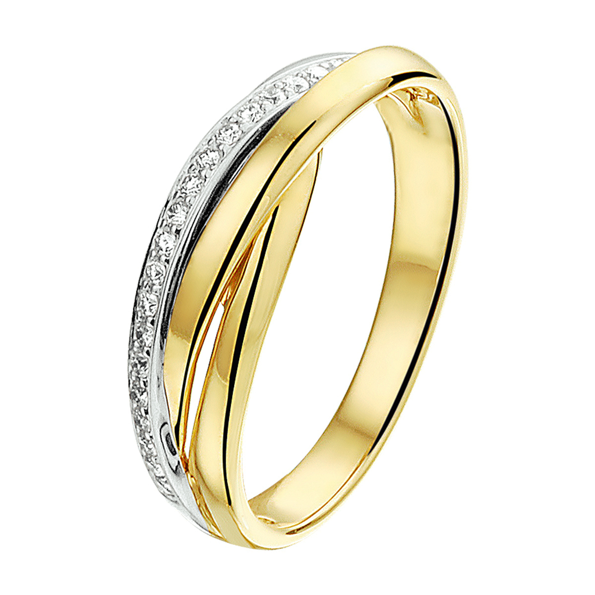 ring diamant 0.13ct h si 14K bicolor goud geel/wit