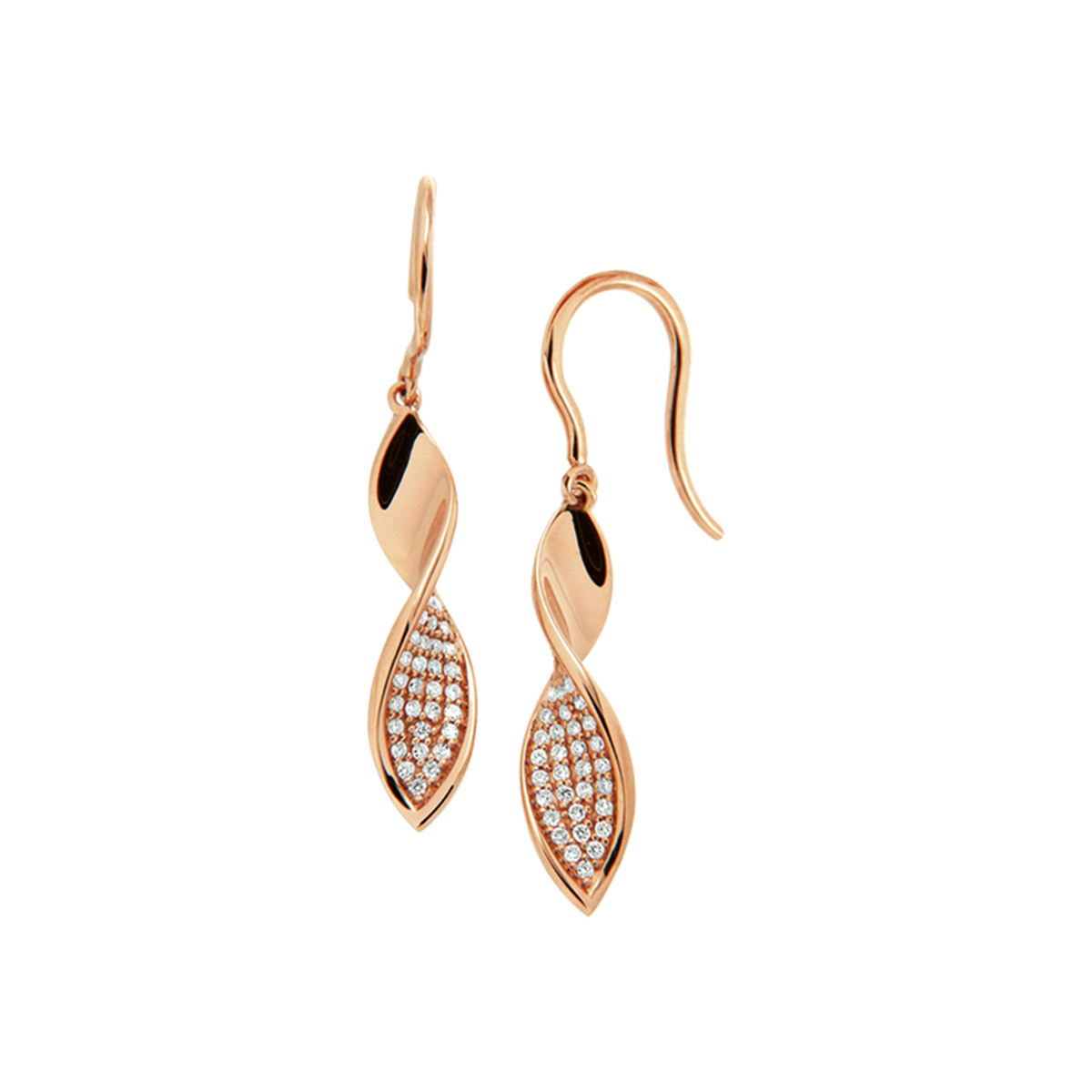 Rosegouden oorhangers met diamant.