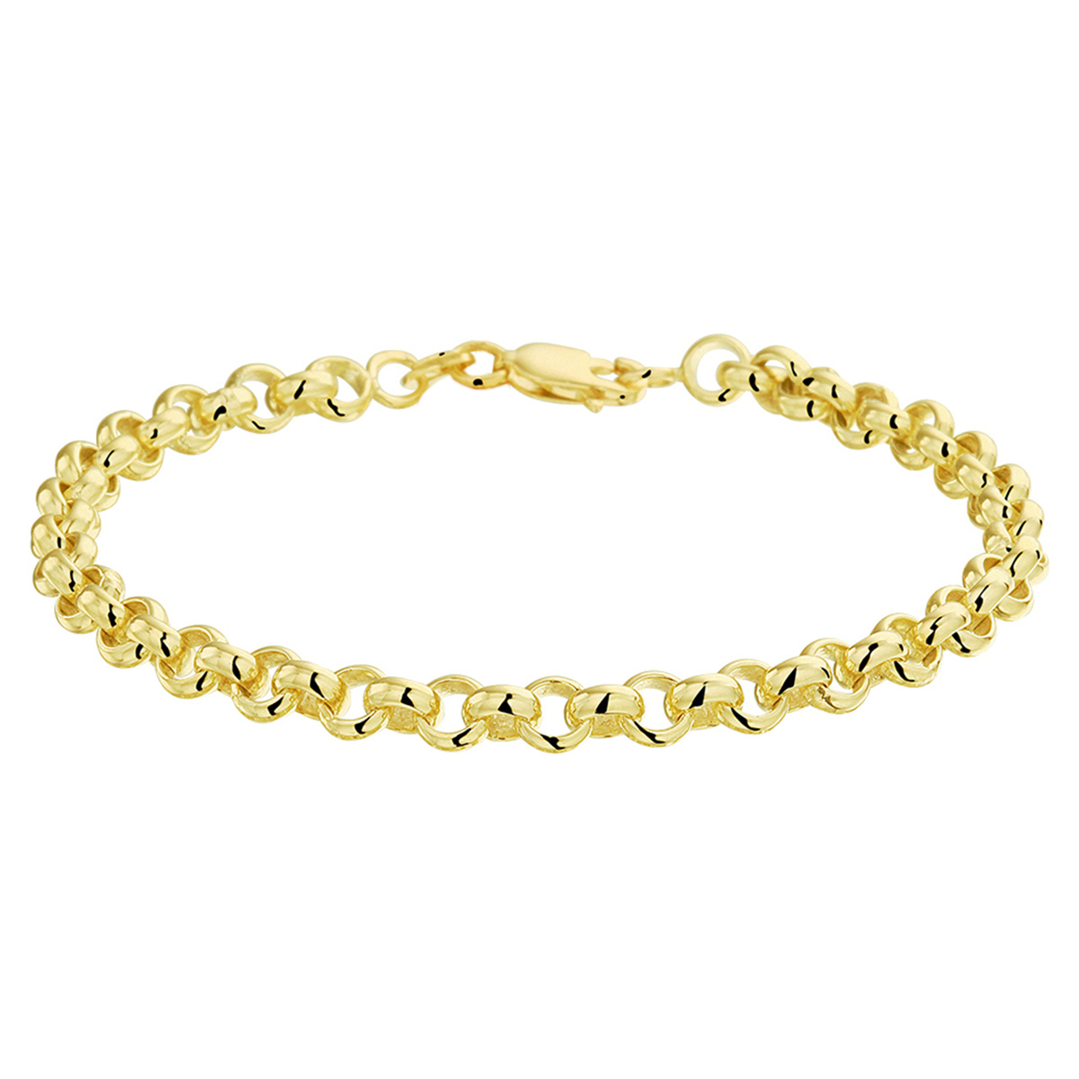Beschrijving: Sieraden van 14 karaat goud met daarin een kern van 925 zilver. Geelgouden armband met jasseron schakel.
Breedte: 5 mm
Langste lengte: 19 mm