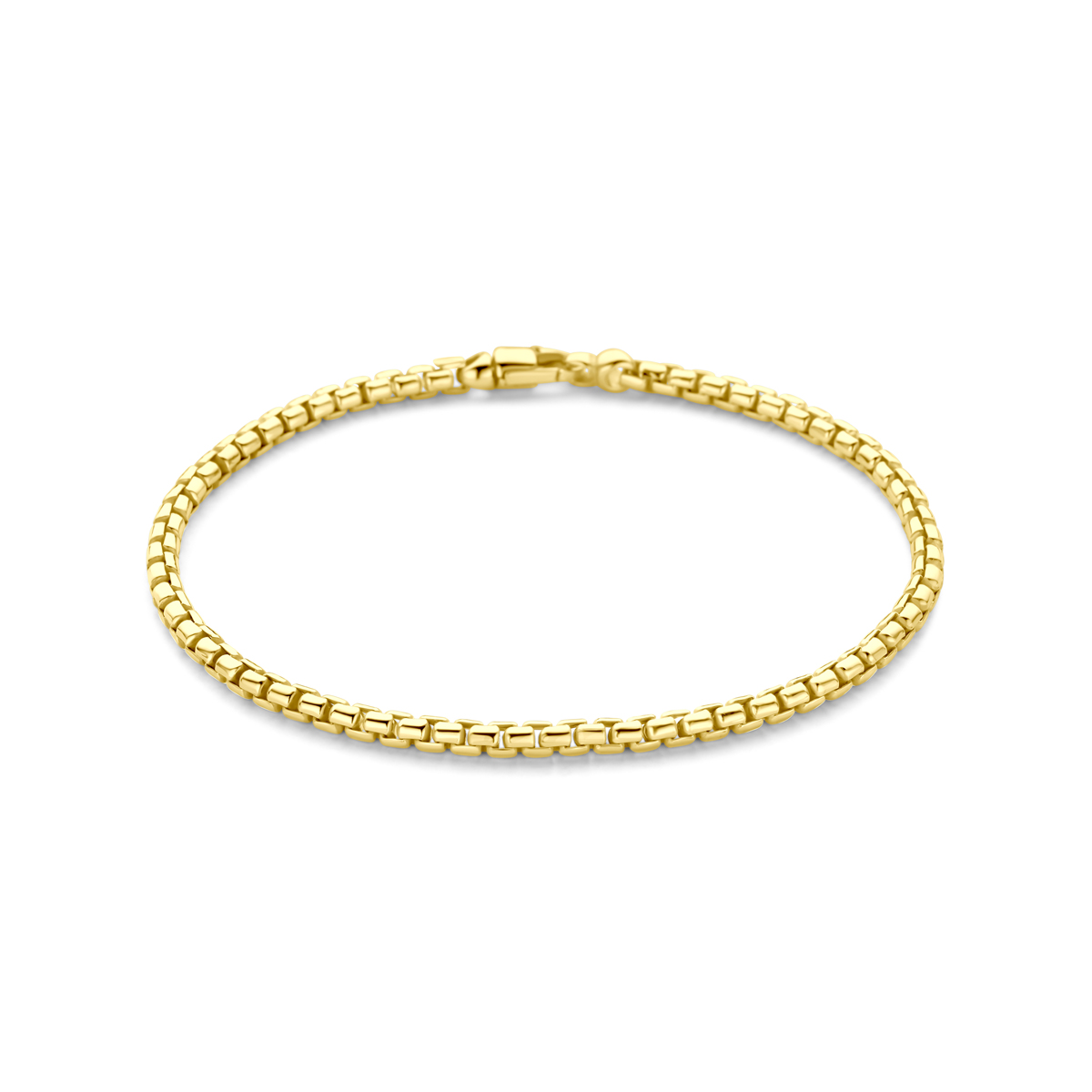 14k Geelgouden armband met een kern van 925 zilver. De armband heeft een schakelbreedte van 3.0mm en een draaglengte van 19cm. Uitgevoerd met karabijnsluiting.