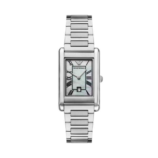 Armani Quarts dames pols horloge staal met stalen band uit de Gino collectie. 5 ATM waterdicht.