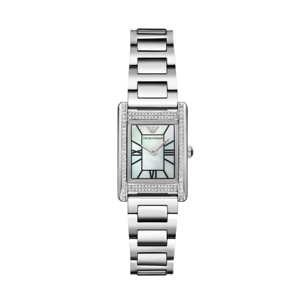 Armani Quarts dames pols horloge staal met stalen band uit de Genni collectie. 5 ATM waterdicht.