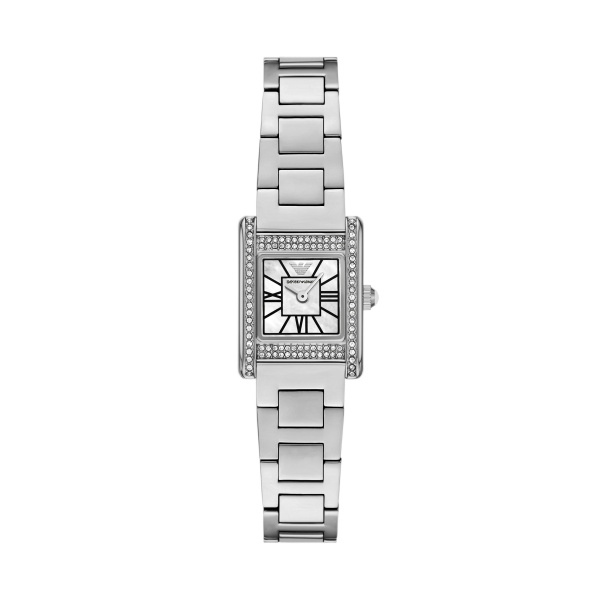 Armani Quarts dames pols horloge staal met stalen band uit de Genni collectie. 5 ATM waterdicht.