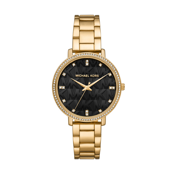 Michael Kors Quarts dames pols horloge staal met stalen band goudkleuring uit de Pyper collectie. 3 ATM waterdicht.