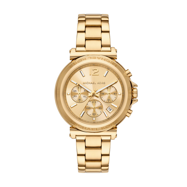 Michael Kors Quarts dames pols horloge staal met stalen band goudkleurig uit de Maren collectie. 5 ATM waterdicht.
