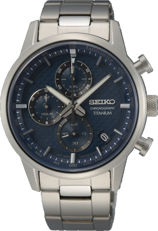 Dit is een herenhorloge van het merk Seiko. Het is een chronograaf horloge gemaakt van titanium. De diameter van de kast is 41.6 mm en de kast is 14.5 mm dik.
De verdere specificaties van het horloge zijn als volgt:
Kastvorm: rond
Kastkleur: grijs
Kastmateriaal: titanium
Bandbreedte: 18 mm
Bandlengte: 256.6 mm
Sluiting: vouwsluiting met drukker
Wijzerplaatkleur: blauw
Glassoort: hardlex mineraal glas
Waterdichtheid: 10 ATM
Techniek: quartz