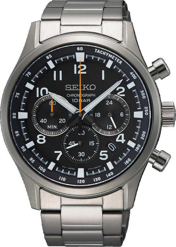 Dit is een herenhorloge van het merk Seiko. Het is een chronograaf horloge gemaakt van staal. De diameter van de kast is 43 mm en de kast is 11.6 mm dik.
De verdere specificaties van het horloge zijn als volgt:
Kastvorm: rond
Kastkleur: zilverkleurig
Kastmateriaal: staal
Bandbreedte: 22 mm
Bandlengte: 256 mm
Sluiting: vouwsluiting met drukker
Wijzerplaatkleur: zwart
Glassoort: saffier glas
Waterdichtheid: 10 ATM
Techniek: quartz