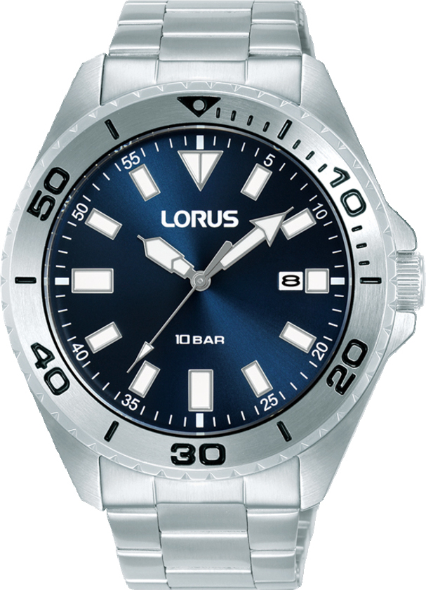 Lorus stalen herenhorloge met datum en blauwe wijzerplaat