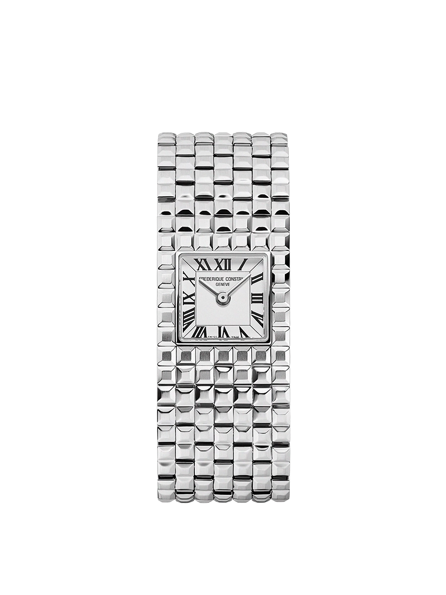 De manchette van de Genève-manufactuur, die al meer dan twintig jaar niet in de collectie zat, is terug met een sexy, glamrock-versie van wat ongetwijfeld een definitief manchethorloge moet zijn: een sierlijke armband met een reliëf van een vierkant clou de paris-patroon dat ook op de wijzerplaat wordt weerspiegeld, ook vierkant+