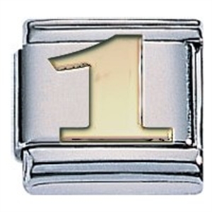 Zoppini goud cijfer 1.

Metaal     : staal / 18 karaat goud
Kleur       : geel goud
Maten     : 9 mm
Materiaal : Staal  ,Goud