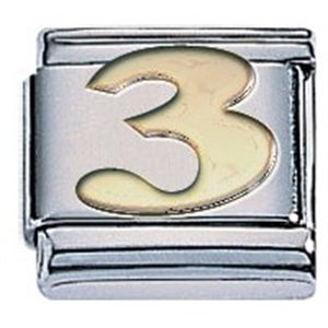 Zoppini goud cijfer 3.

Metaal     : staal / 18 karaat goud
Kleur       : geel goud
Maten     : 9 mm
Materiaal : Staal  ,Goud