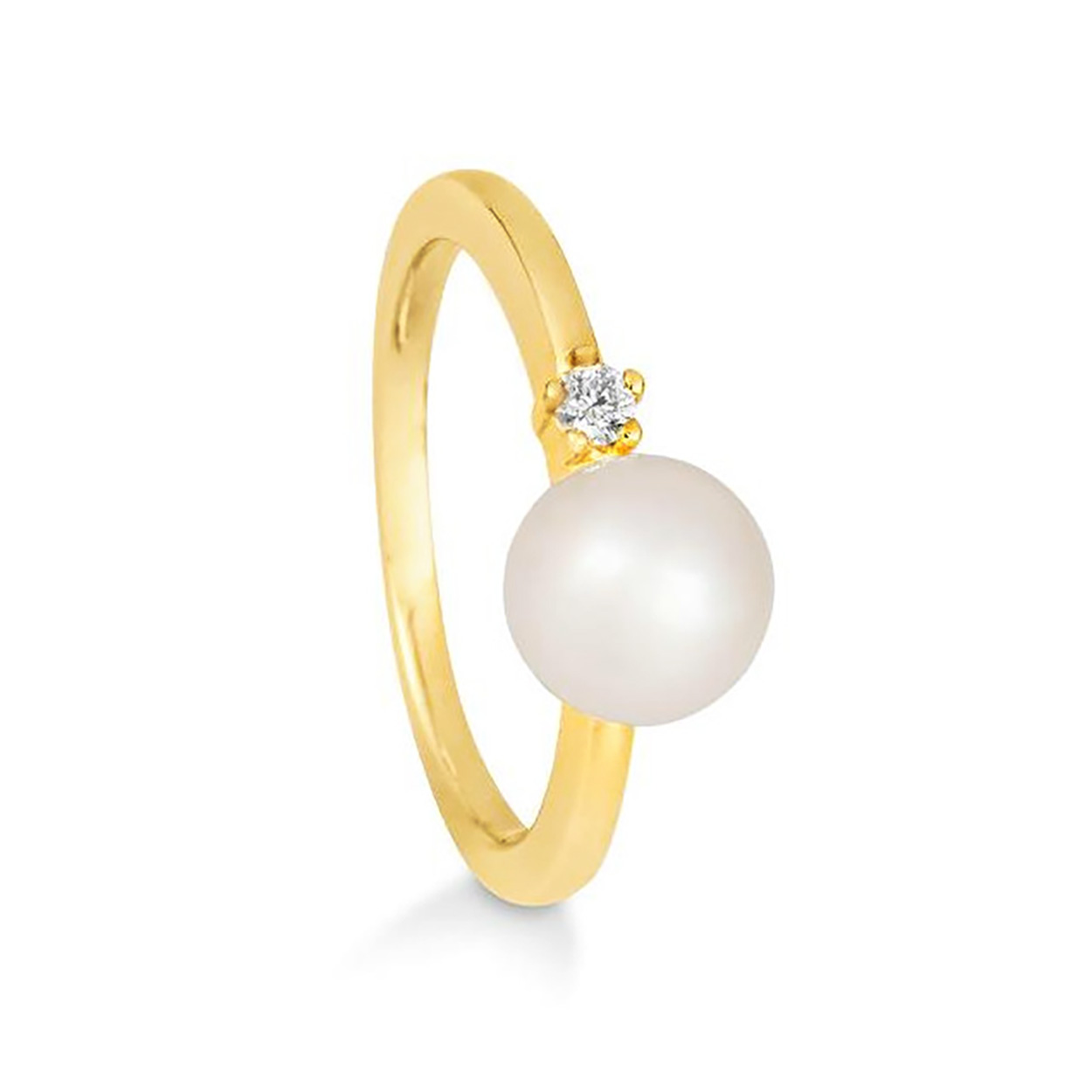 De BREUNING ring model 4187514 heeft een elegante parel en een diamant van 0.05 karaat. Deze geelgouden ring, gemaakt van 14-karaats goud, straalt luxe uit.