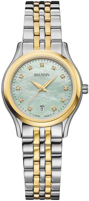 Op zoek naar een stijlvol horloge dat zowel klassiek als trendy is? Dan is de BALMAIN BELEGANZA B83423976 het perfecte horloge voor jou! Dit prachtige horloge heeft een analoge tijdaanduiding en wordt aangedreven door een betrouwbaar quartz uurwerk.

De diameter van de kast is 28 mm en de hoogte is 6 mm, waardoor dit horloge perfect is voor zowel mannen als vrouwen. De ronde zilverkleurige behuizing is gemaakt van hoogwaardig roestvrij staal, wat zorgt voor duurzaamheid en een luxe uitstraling.

De wijzerplaat van dit horloge is groen van kleur en het glas is gemaakt van krasbestendig saffier, waardoor je horloge er altijd als nieuw uit blijft zien. De bicolor roestvrijstalen band voegt een modern tintje toe aan het klassieke ontwerp en zorgt ervoor dat dit horloge bij elke outfit past.

Dit horloge is ook voorzien van een handige datumweergave en is waterdicht tot 5 bar, wat betekent dat je er zelfs mee kunt douchen. De vlinder- of vouwsluiting zorgt ervoor dat het horloge veilig om je pols blijft zitten en geeft een extra luxe uitstraling.
