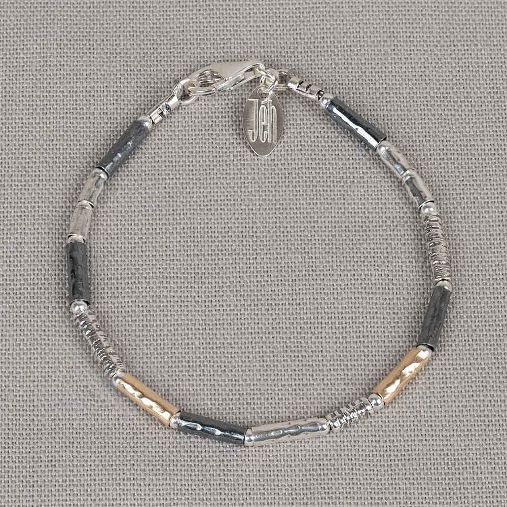 17710-18 Armband zilver wit en oyx + Goldfilled 18 cm