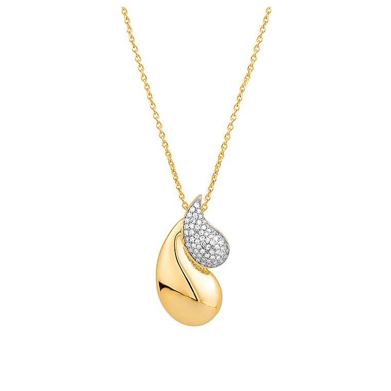 Gouden collier 2 druppels 1 druppel briljant pave 0.18ct gh/si p0140t17