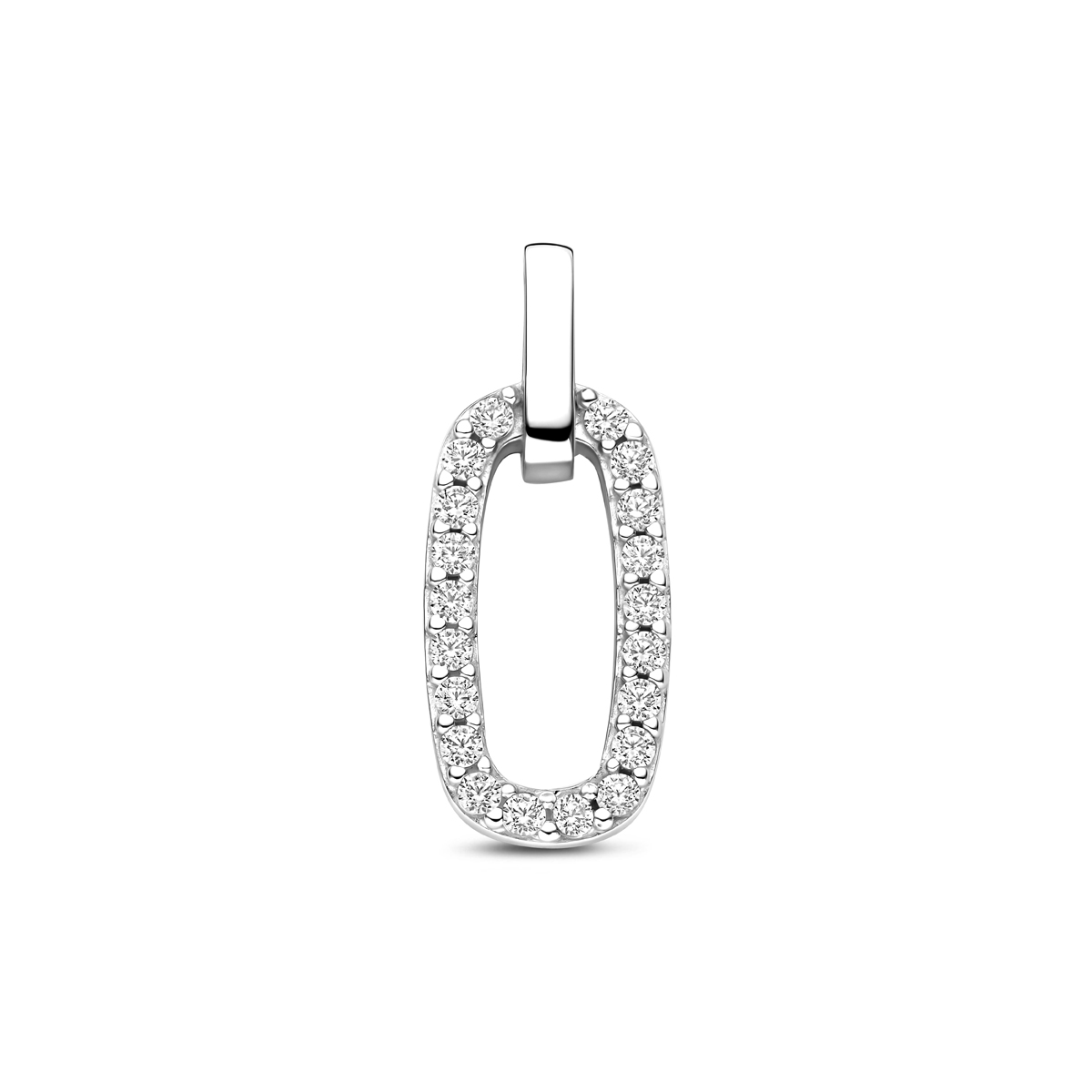 Gerhodineerd 925 zilveren hanger uitgevoerd met zirkonia. De hanger heeft een afmeting van 21x8,5mm.