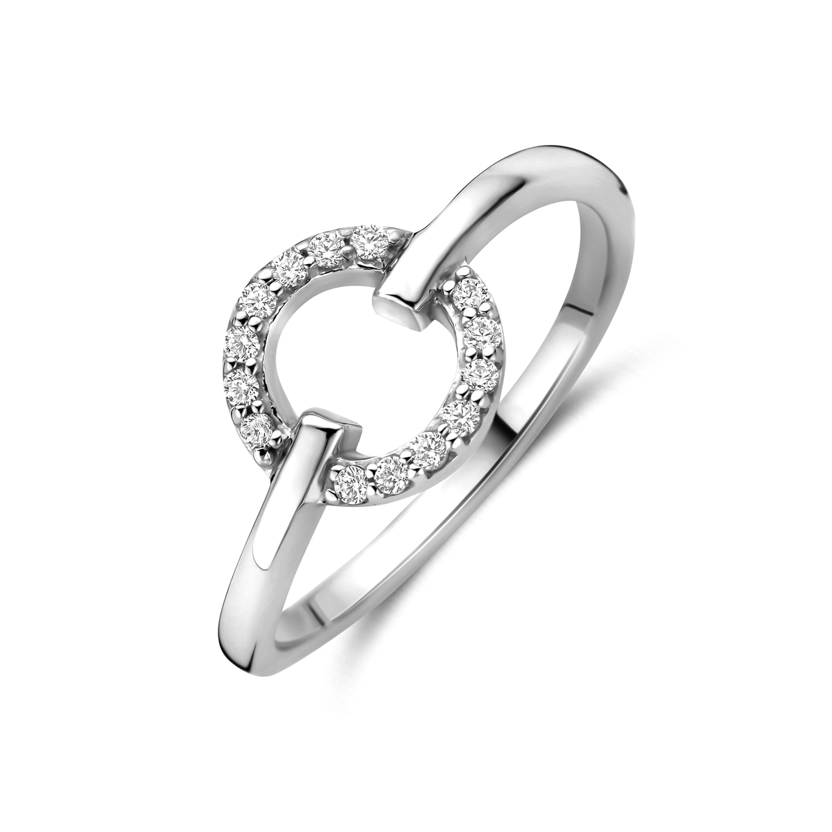 Zilveren ring uitgevoerd met zirkonia. 