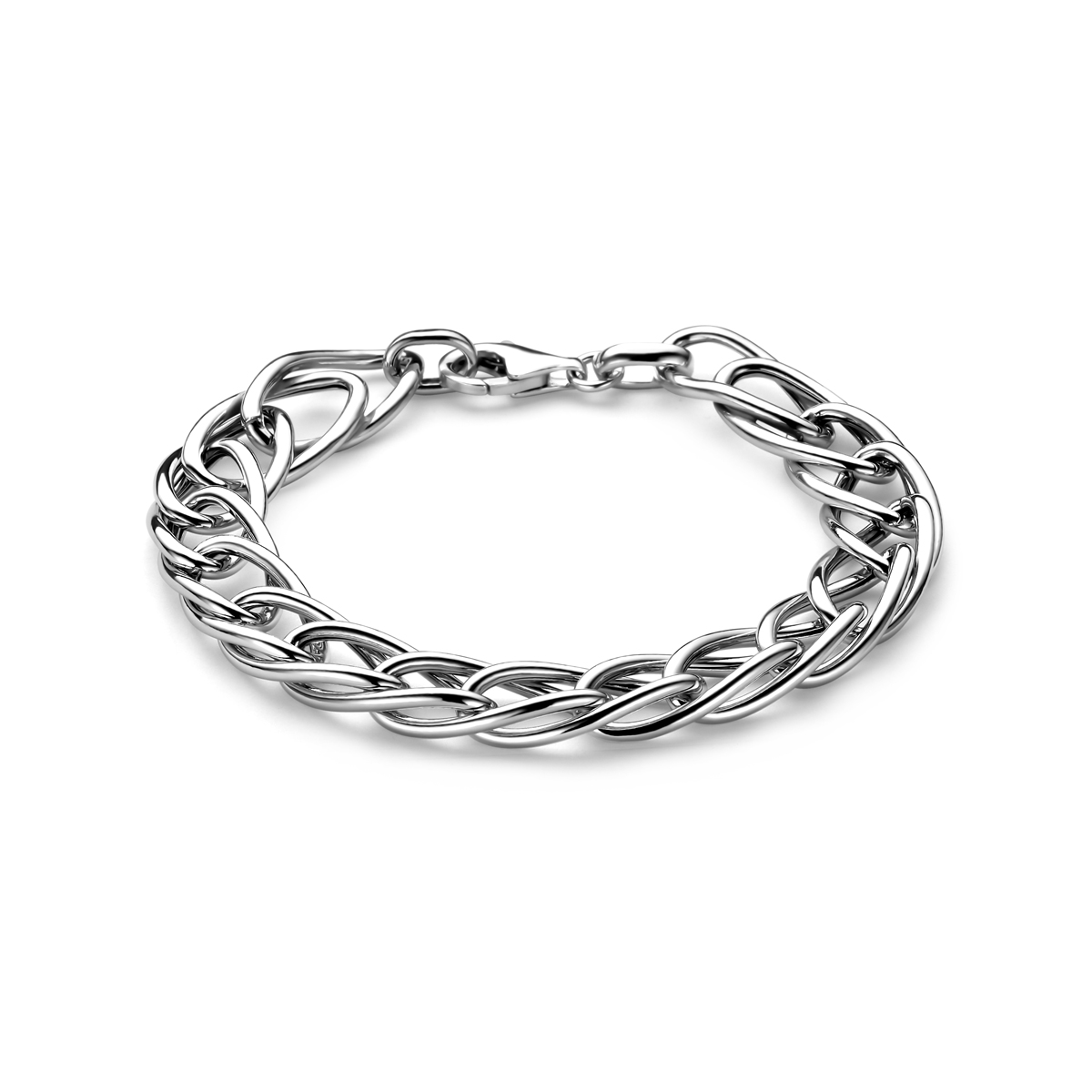 Gerhodineerd 925 zilveren armband met een schakelbreedte van 10mm. De armband heeft een draaglengte van 19cm. Uitgevoerd met karabijnsluiting.