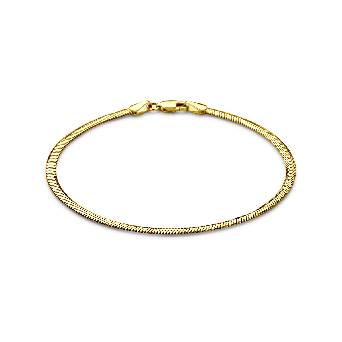 14k Geelgoudenarmband met een schakelbreedte van 2,6mm. De armband heeft een draaglengte van 18cm. Uitgevoerd met karabijnsluiting.
