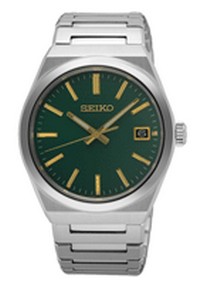 Seiko herenhorloge met krasvrij saffierglas en mooie groene wijzerplaat. Het heeft een stijlvolle matte edelstalen band en is 10atm WR. In het echt veel mooier, de afbeelding doet het geen recht.
