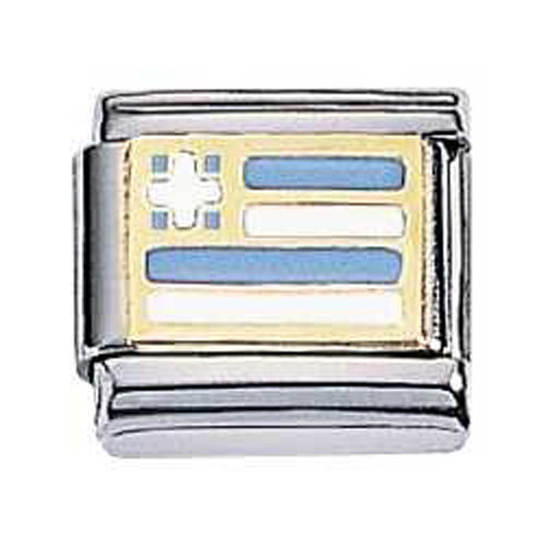 Zoppini vlag Griekenland.

Metaal     : staal / 18 karaat goud
Kleur       : geel goud
model     : vlag Griekenland emaille
Maten     : 9 mm
Materiaal : Staal  ,Goud ,emaille
 