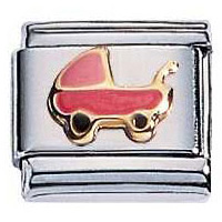 Zoppini kinderwagen roze

Metaal     : Staal, 18 karaat goud
Maten     : 9mm
Materiaal : staal met 18 karaat goud en emaille inleg.