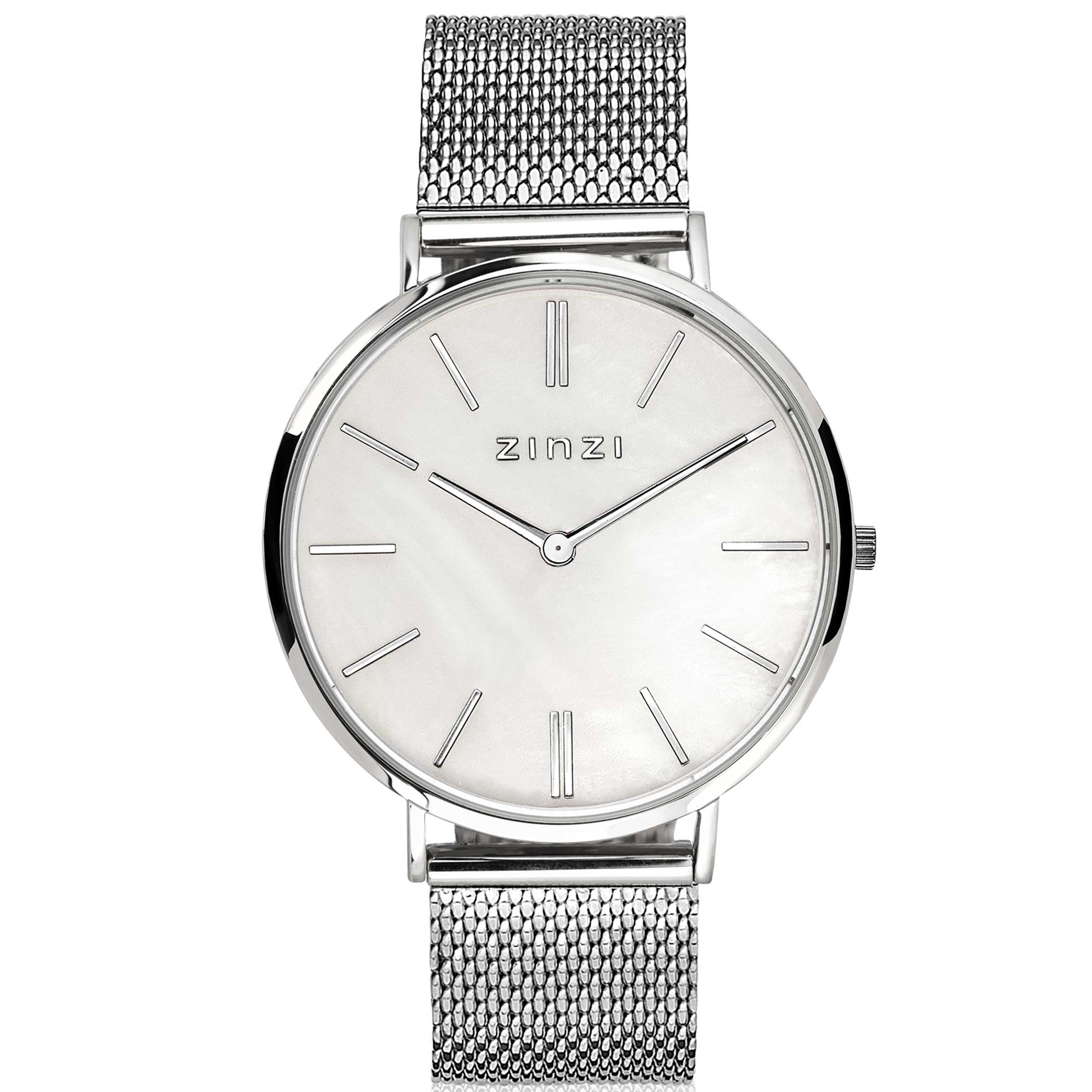 De Retro watch van ZINZI heeft een klassieke parelmoer wijzerplaat met datumaanduiding en zilverkleurige mesh band. De kast is 38mm dus een fashionable maat voor vele dames. De secondewijzer heeft als altijd een Zinzi-'touch' namelijk de roze kleur.