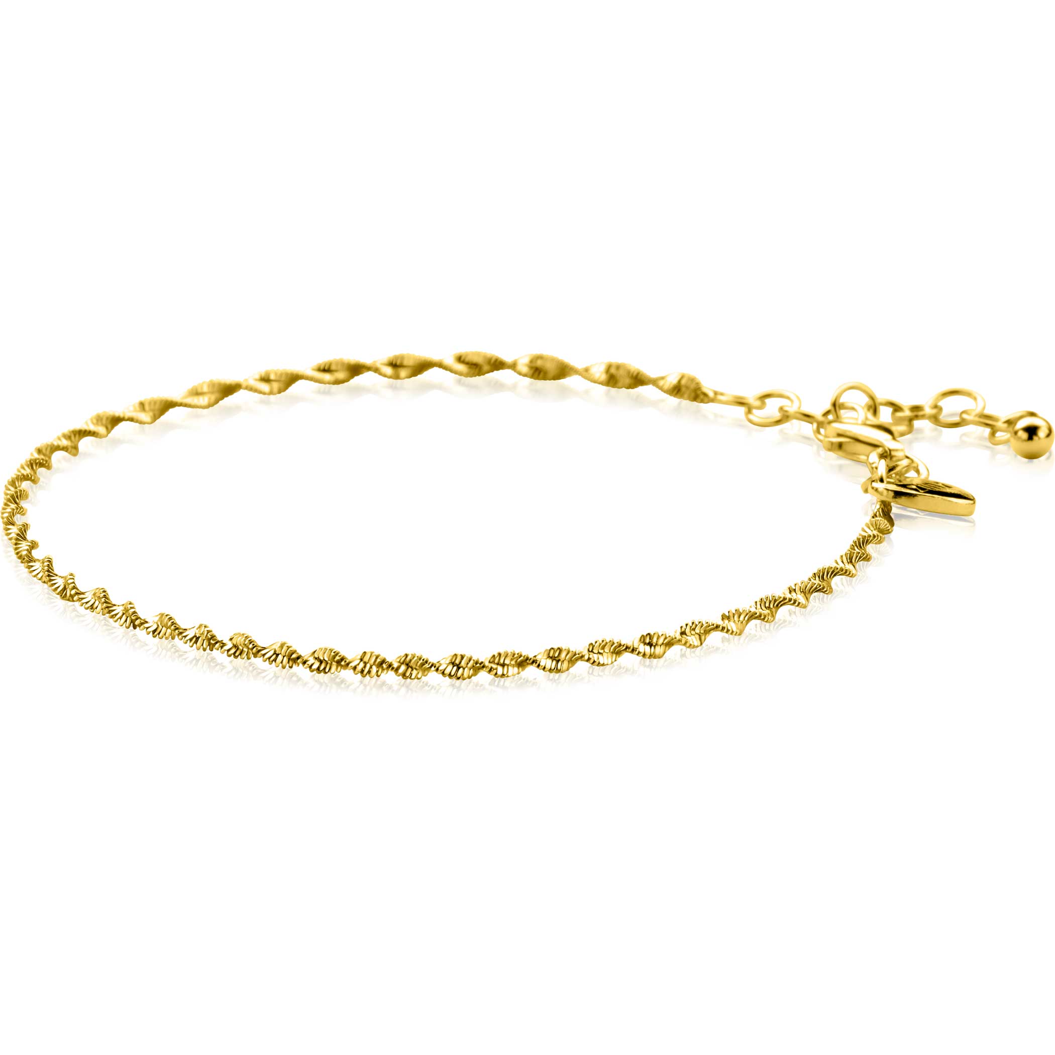ZINZI gold plated zilveren trendy armband met glinsterende gedraaide schakels. De schakels zijn 1,9mm breed. De lengte van de armband is te variëren tussen 17cm en 20cm. De armband is vervaardigd van eerste gehalte zilver (925) en extra geel verguld.