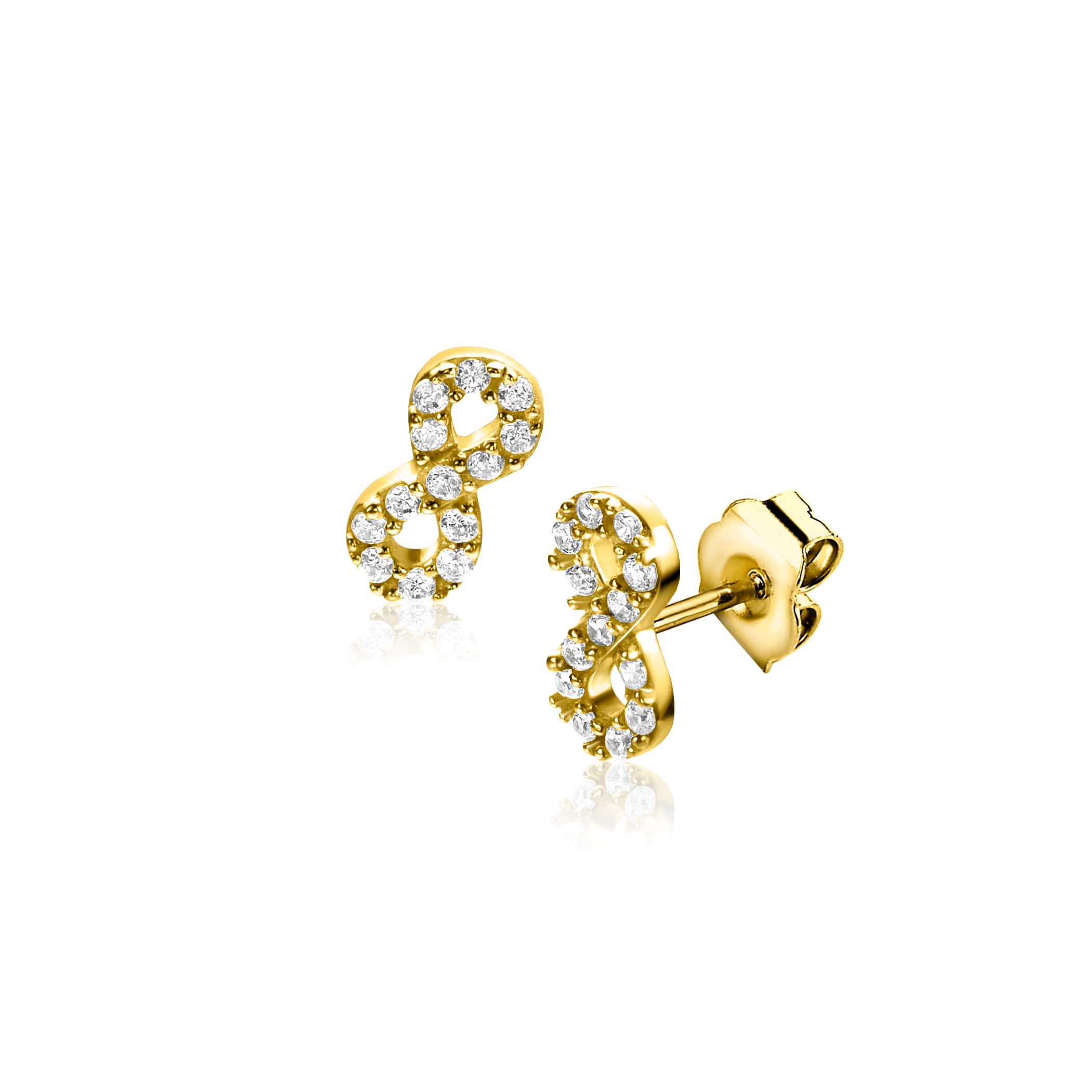 8mm ZINZI zilveren  vergulde oorknoppen Infinity bezet met witte zirconia's ZIO2597Y
