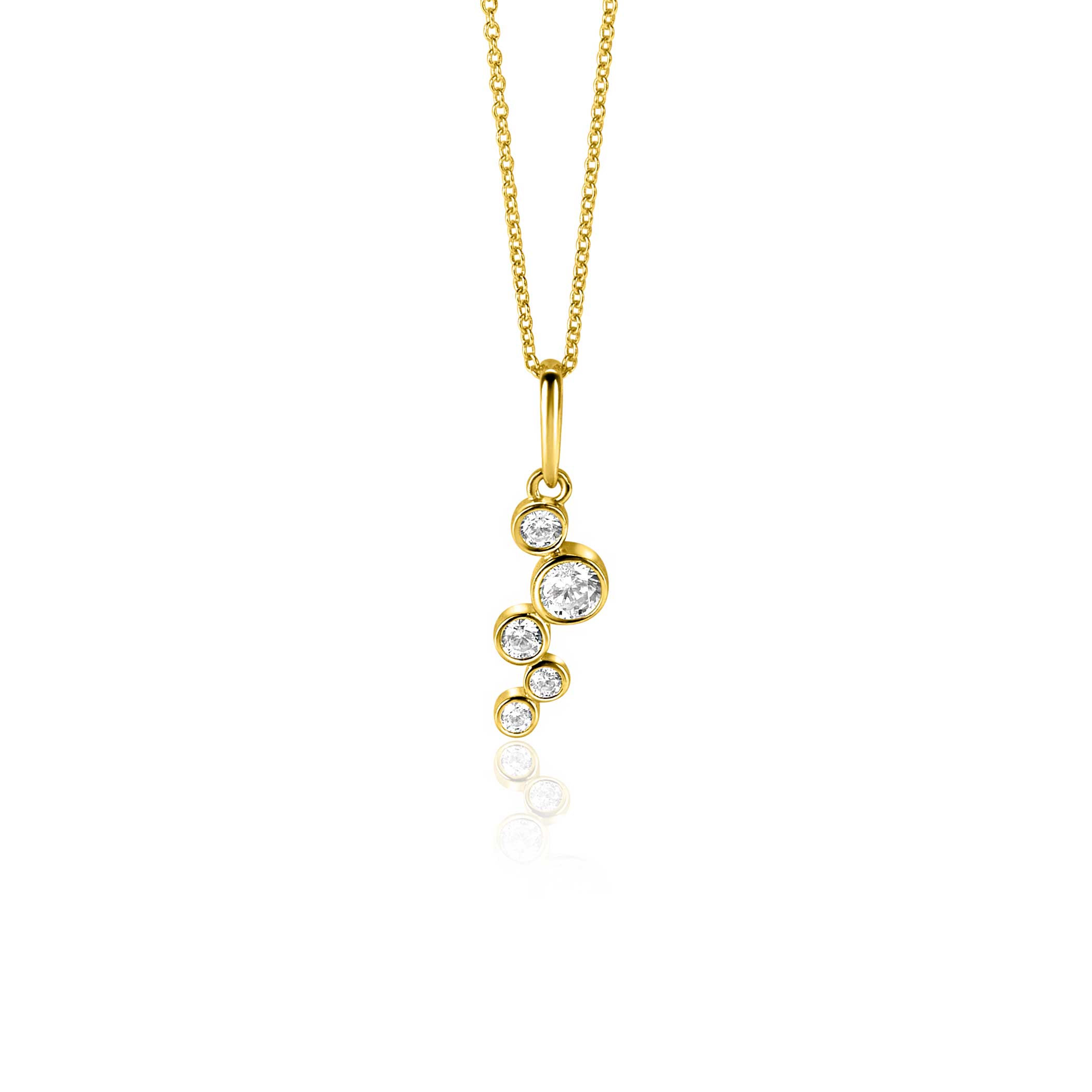 17mm ZINZI Gold 14 krt gouden hanger met ronde zettingen bezet met witte zirkonia's ZGH513 (zonder collier)