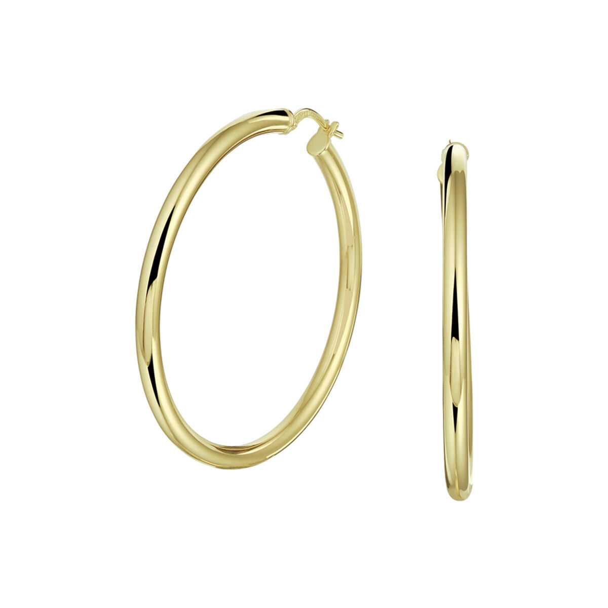 De ZilGold oorringen 14 karaats geelgoud zijn luxe oorringen met een afmeting van 45 x 3 mm en een zilveren kern, modelnummer 5000181.  