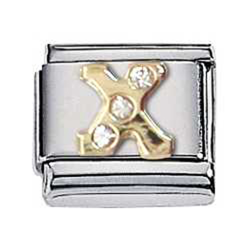 Zoppini goud zirkonia letter X.

Metaal     : staal / 18 karaat goud
Kleur       : geel goud
Maten     : 9 mm
Materiaal : Staal , Zirkonia ,Goud